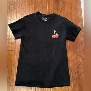Vintage Black Route One Skateboarders 1989 Graphic Cherry Print Organic T-Shirt
